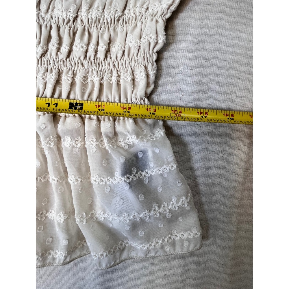 Cider Cream Smocked Peplum Blouse sz M Mock Neck Swiss Dot Embroidered Romantic - Picture 10 of 16